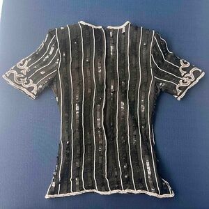 Vintage 1990's Black and White Beaded Top